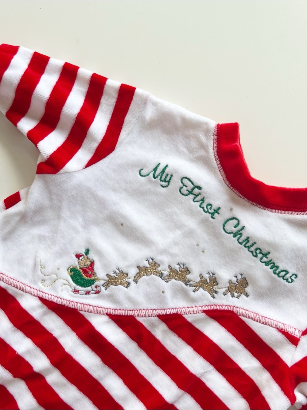 Vintage Little Me Baby’s First Christmas Santa Reindeer Velour Footie Romper
